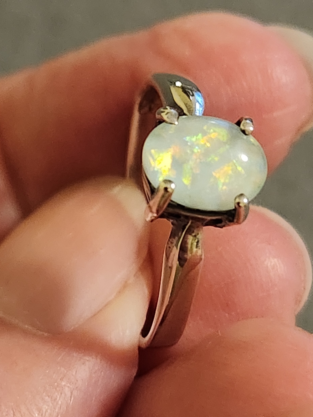 Manmade Opal Solitaire Ring in Silver Band